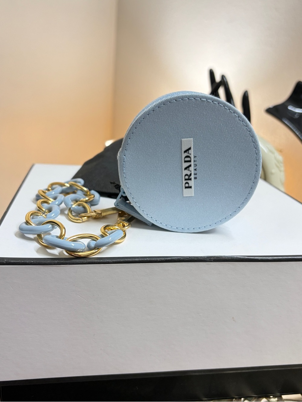Prada Light Blue Round Coin Pouch with Gold-Tone Chain - Picture 3 of 11